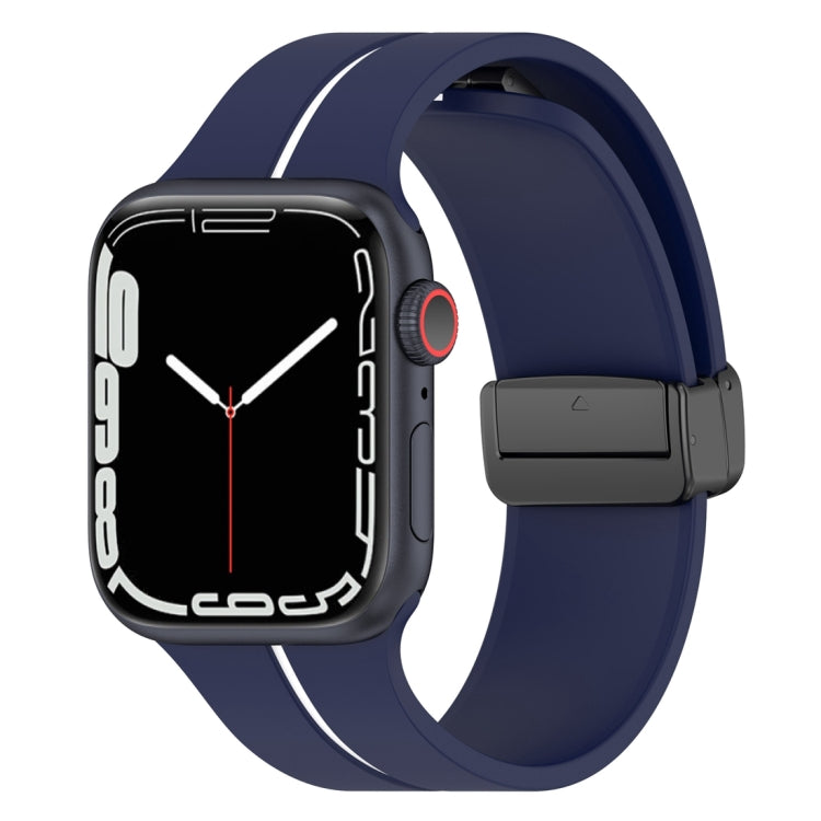 Two Color Folding Buckle Silicone Watch Band For Apple Watch 5 44mm(Midnight Blue+White) -  by PMC Jewellery | Online Shopping South Africa | PMC Jewellery