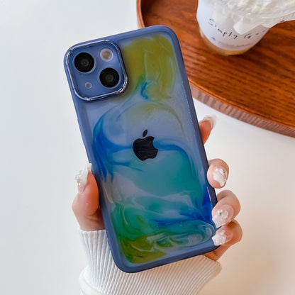 For iPhone 13 Oil Painting Electroplating TPU Phone Case(Blue) - iPhone 13 Cases by PMC Jewellery | Online Shopping South Africa | PMC Jewellery