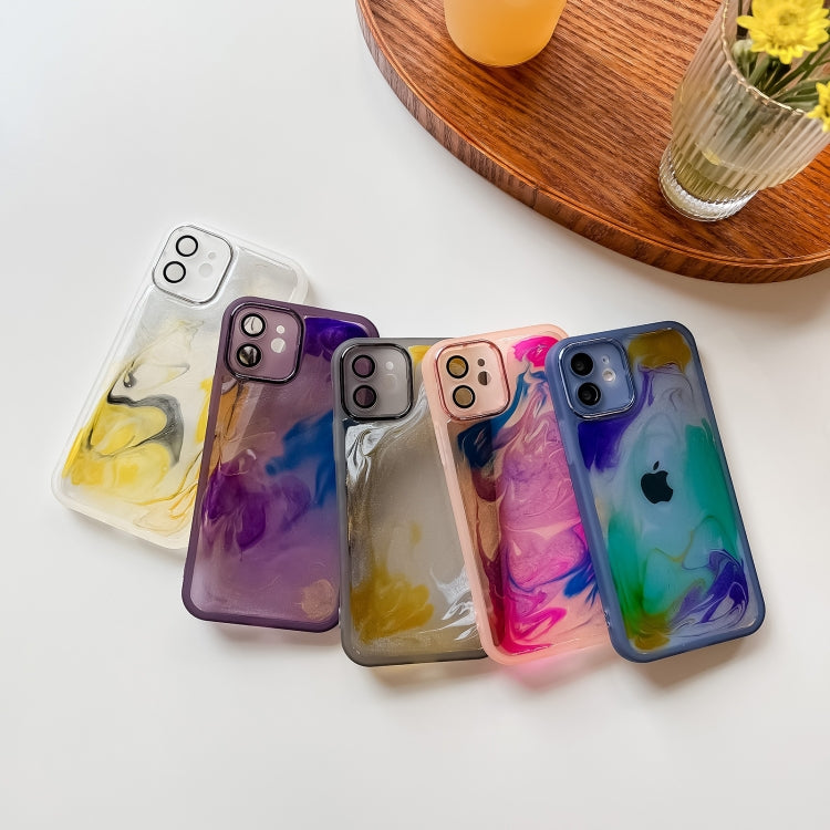 For iPhone 12 Oil Painting Electroplating TPU Phone Case(Blue) - iPhone 12 / 12 Pro Cases by PMC Jewellery | Online Shopping South Africa | PMC Jewellery