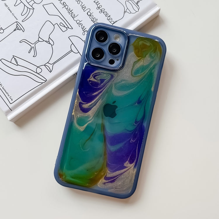 For iPhone 12 Pro Max Oil Painting Electroplating TPU Phone Case(Blue) - iPhone 12 Pro Max Cases by PMC Jewellery | Online Shopping South Africa | PMC Jewellery