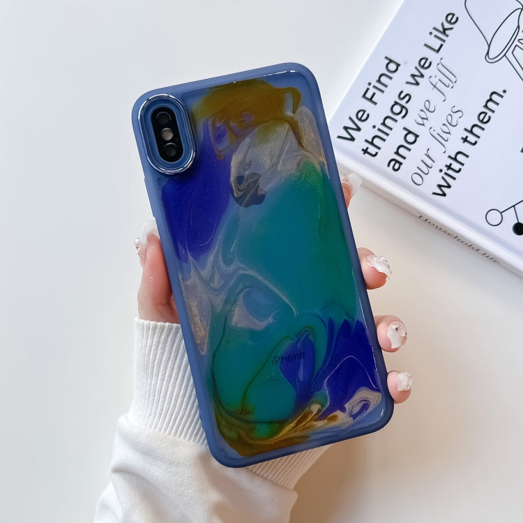 For iPhone XS Max Oil Painting Electroplating TPU Phone Case(Blue) - More iPhone Cases by PMC Jewellery | Online Shopping South Africa | PMC Jewellery