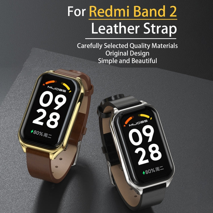 For Redmi Band 2 Mijobs Metal Shell Genuine Leather Watch Band(Black) -  by MIJOBS | Online Shopping South Africa | PMC Jewellery