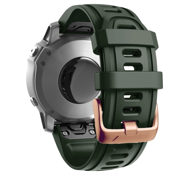 For Garmin Fenix 7S / 6S Pro / 5S Plus 20mm Rose Gold Buckle Silicone Watch Band(Army Green) - Watch Bands by PMC Jewellery | Online Shopping South Africa | PMC Jewellery