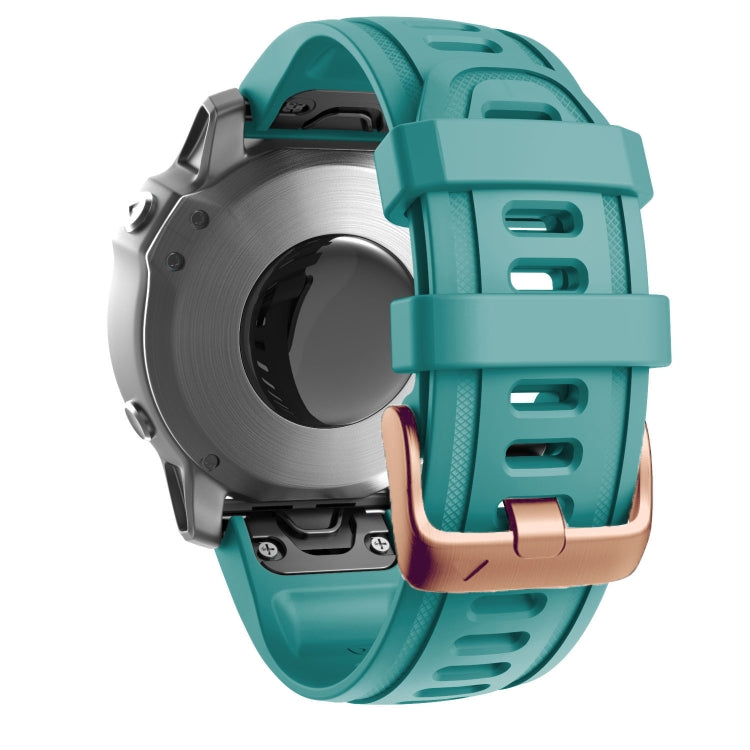 For Garmin Fenix 7S / 6S Pro / 5S Plus 20mm Rose Gold Buckle Silicone Watch Band(Blue Green) - Watch Bands by PMC Jewellery | Online Shopping South Africa | PMC Jewellery