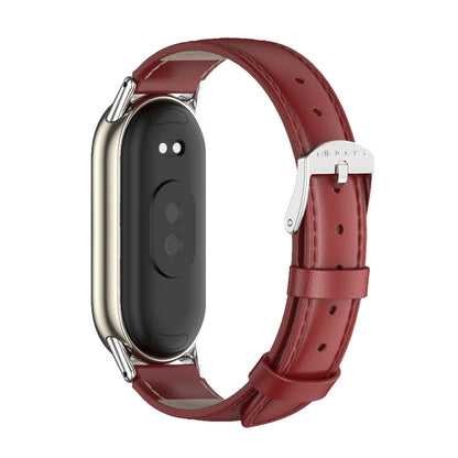 For Xiaomi Mi Band 8 Mijobs Genuine Leather Watch Band(Red Silver) -  by MIJOBS | Online Shopping South Africa | PMC Jewellery