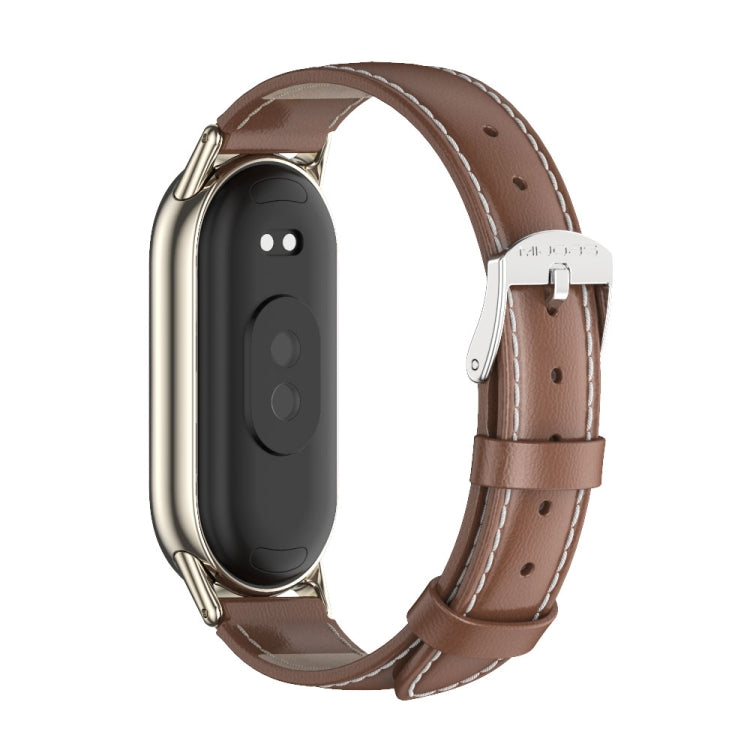 For Xiaomi Mi Band 8 Mijobs Genuine Leather Watch Band(Brown Light Gold) -  by MIJOBS | Online Shopping South Africa | PMC Jewellery