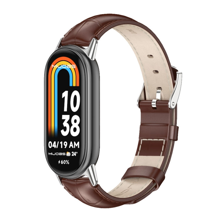 For Xiaomi Mi Band 8 Mijobs Genuine Leather Watch Band(Bamboo Coffee Silver) -  by MIJOBS | Online Shopping South Africa | PMC Jewellery