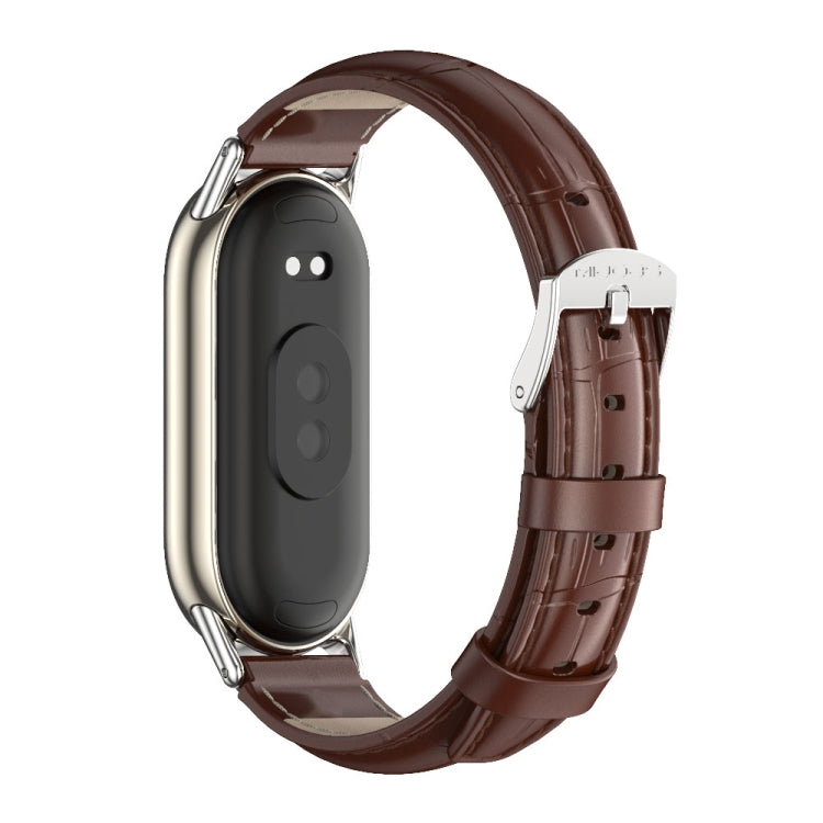 For Xiaomi Mi Band 8 Mijobs Genuine Leather Watch Band(Bamboo Coffee Silver) -  by MIJOBS | Online Shopping South Africa | PMC Jewellery