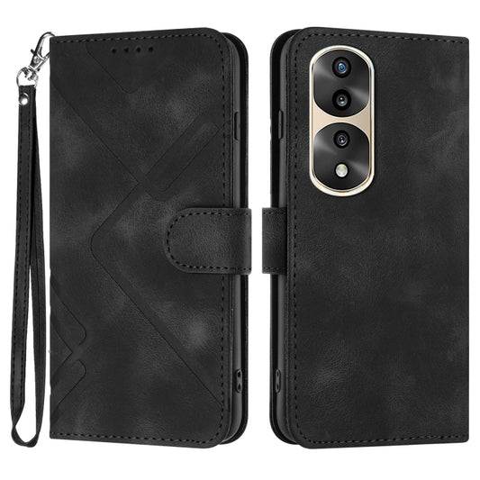 For Honor 70 Pro / 70 Pro+ Line Pattern Skin Feel Leather Phone Case(Black) - Honor Cases by PMC Jewellery | Online Shopping South Africa | PMC Jewellery