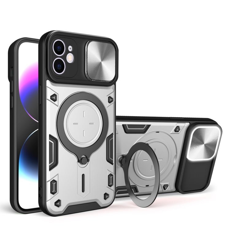 For iPhone 12 CD Texture Sliding Camshield Magnetic Holder Phone Case(Silver) - iPhone 12 / 12 Pro Cases by PMC Jewellery | Online Shopping South Africa | PMC Jewellery