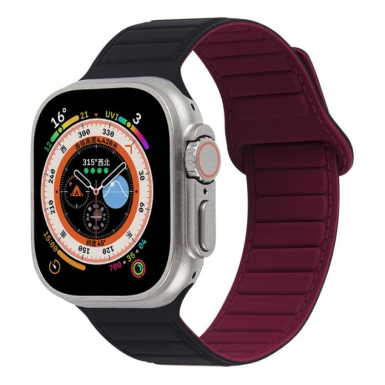 For Apple Watch Ultra 49mm Loop Magnetic Silicone Watch Band(Black Wine Red) - Watch Bands by PMC Jewellery | Online Shopping South Africa | PMC Jewellery