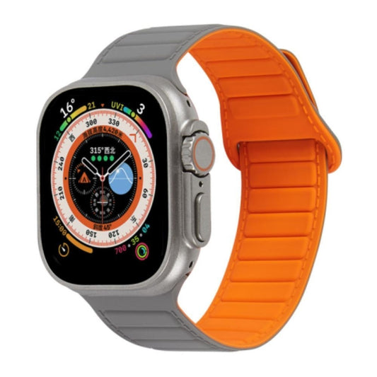 For Apple Watch Ultra 49mm Loop Magnetic Silicone Watch Band(Grey Orange) - Watch Bands by PMC Jewellery | Online Shopping South Africa | PMC Jewellery