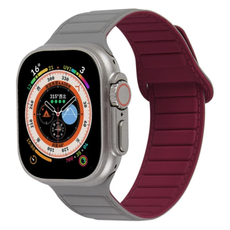 For Apple Watch 8 41mm Loop Magnetic Silicone Watch Band(Grey Wine Red) - Watch Bands by PMC Jewellery | Online Shopping South Africa | PMC Jewellery