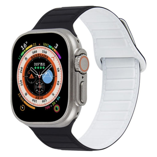 For Apple Watch SE 40mm Loop Magnetic Silicone Watch Band(Black White) - Watch Bands by PMC Jewellery | Online Shopping South Africa | PMC Jewellery