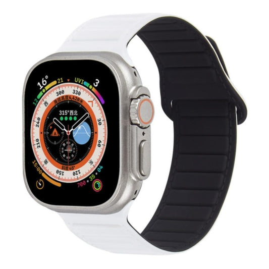 For Apple Watch 5 40mm Loop Magnetic Silicone Watch Band(White Black) - Watch Bands by PMC Jewellery | Online Shopping South Africa | PMC Jewellery