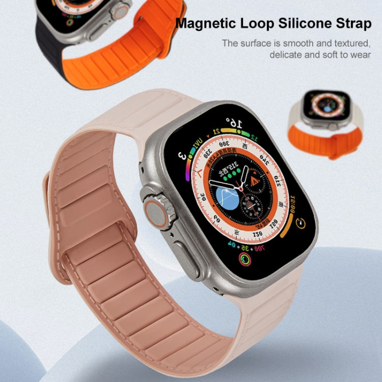 For Apple Watch 7 45mm Loop Magnetic Silicone Watch Band(Grey Orange) - Watch Bands by PMC Jewellery | Online Shopping South Africa | PMC Jewellery