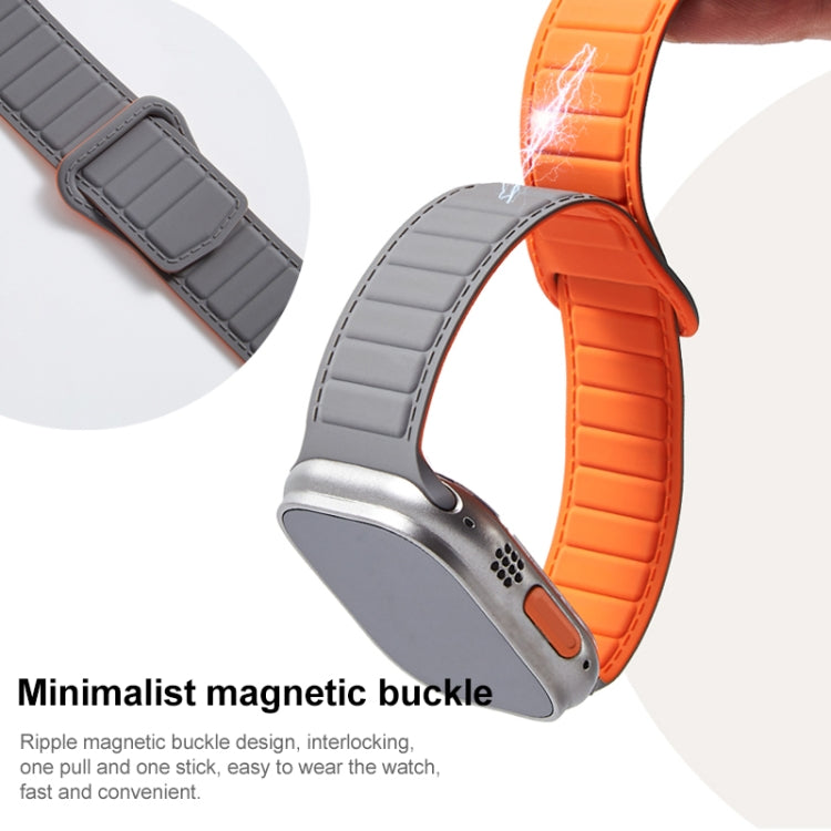 For Apple Watch 42mm Loop Magnetic Silicone Watch Band(Grey Orange) - Watch Bands by PMC Jewellery | Online Shopping South Africa | PMC Jewellery