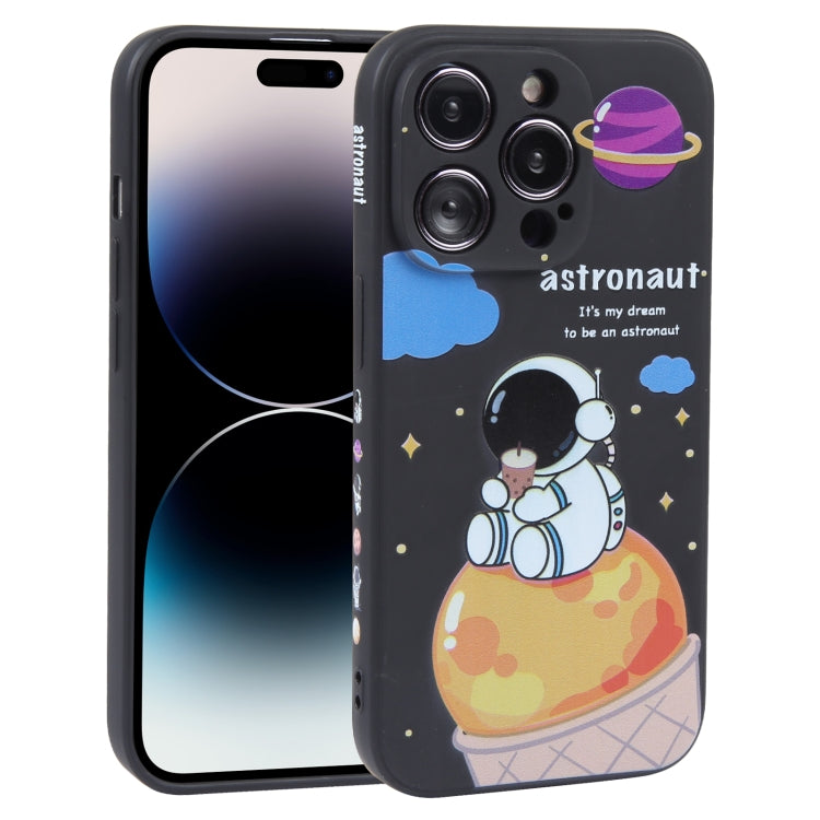 For iPhone 14 Pro Max Milk Tea Astronaut Pattern Liquid Silicone Phone Case(Ivory Black) - iPhone 14 Pro Max Cases by PMC Jewellery | Online Shopping South Africa | PMC Jewellery