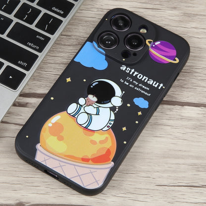 For iPhone 14 Pro Milk Tea Astronaut Pattern Liquid Silicone Phone Case(Ivory Black) - iPhone 14 Pro Cases by PMC Jewellery | Online Shopping South Africa | PMC Jewellery