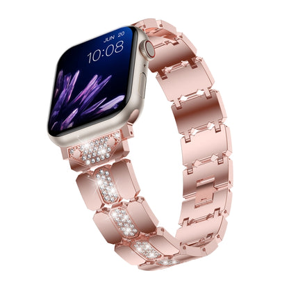 Diamond Metal Watch Band For Apple Watch 7 41mm(Pink) - Watch Bands by PMC Jewellery | Online Shopping South Africa | PMC Jewellery