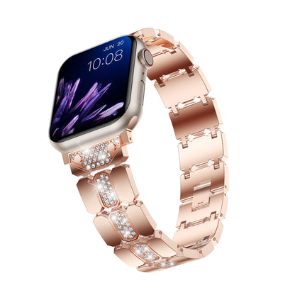 Diamond Metal Watch Band For Apple Watch 7 45mm(Rose Gold) - Watch Bands by PMC Jewellery | Online Shopping South Africa | PMC Jewellery