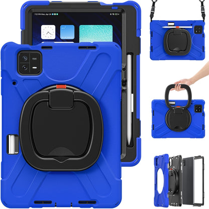 For Xiaomi Pad 6 / 6 Pro Silicone Hybrid PC Tablet Case with Holder & Shoulder Strap(Blue) -  by PMC Jewellery | Online Shopping South Africa | PMC Jewellery