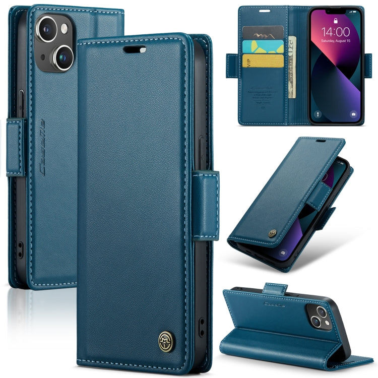 For iPhone 14 Plus CaseMe 023 Butterfly Buckle Litchi Texture RFID Anti-theft Leather Phone Case(Blue) - iPhone 14 Plus Cases by CaseMe | Online Shopping South Africa | PMC Jewellery