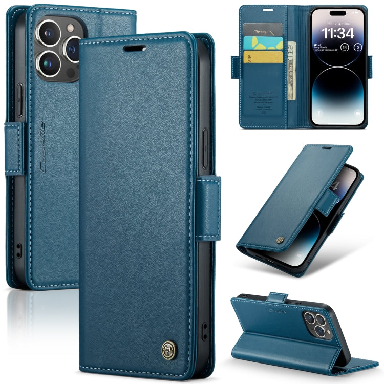 For iPhone 14 Pro CaseMe 023 Butterfly Buckle Litchi Texture RFID Anti-theft Leather Phone Case(Blue) - iPhone 14 Pro Cases by CaseMe | Online Shopping South Africa | PMC Jewellery