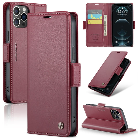 For iPhone 12 Pro Max CaseMe 023 Butterfly Buckle Litchi Texture RFID Anti-theft Leather Phone Case(Wine Red) - iPhone 12 Pro Max Cases by CaseMe | Online Shopping South Africa | PMC Jewellery