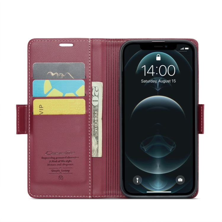 For iPhone 12 Pro Max CaseMe 023 Butterfly Buckle Litchi Texture RFID Anti-theft Leather Phone Case(Wine Red) - iPhone 12 Pro Max Cases by CaseMe | Online Shopping South Africa | PMC Jewellery