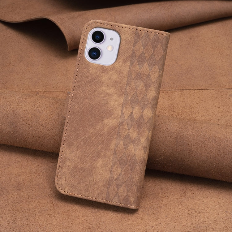 For iPhone 11 Plaid Embossed Leather Phone Case(Brown) - iPhone 11 Cases by PMC Jewellery | Online Shopping South Africa | PMC Jewellery