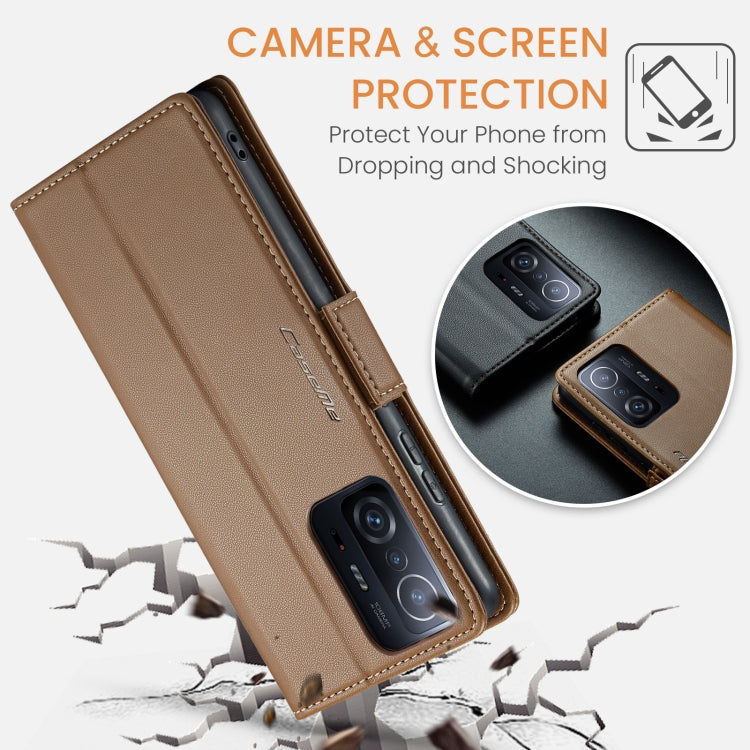 For Xiaomi 11T / 11T Pro CaseMe 023 Butterfly Buckle Litchi Texture RFID Anti-theft Leather Phone Case(Brown) - Xiaomi Cases by CaseMe | Online Shopping South Africa | PMC Jewellery