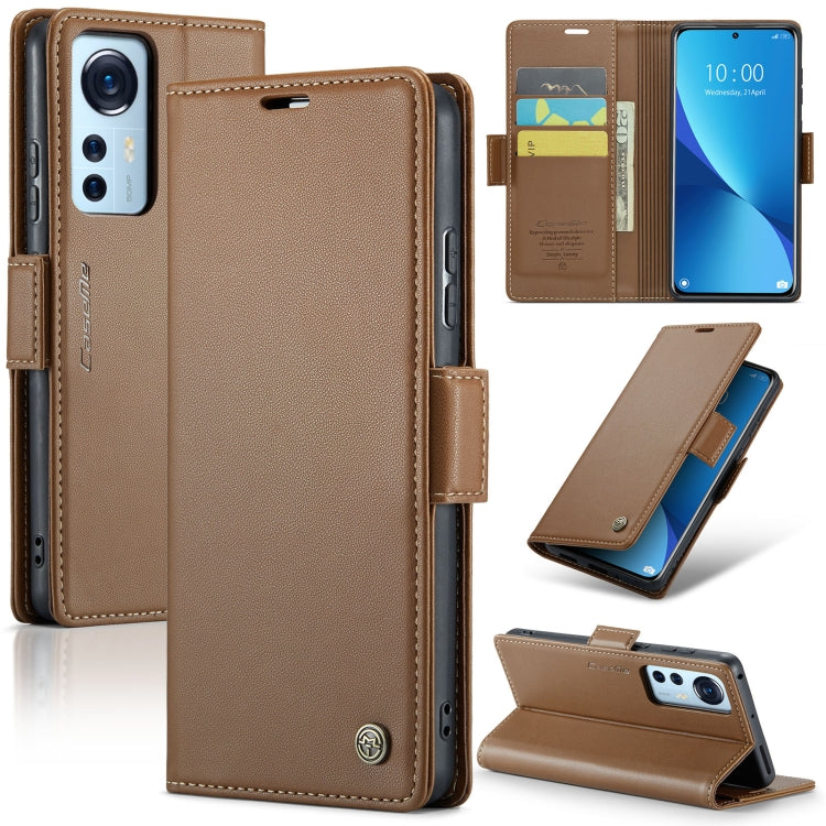 For Xiaomi 12 / 12X / 12S CaseMe 023 Butterfly Buckle Litchi Texture RFID Anti-theft Leather Phone Case(Brown) - 12 Cases by CaseMe | Online Shopping South Africa | PMC Jewellery