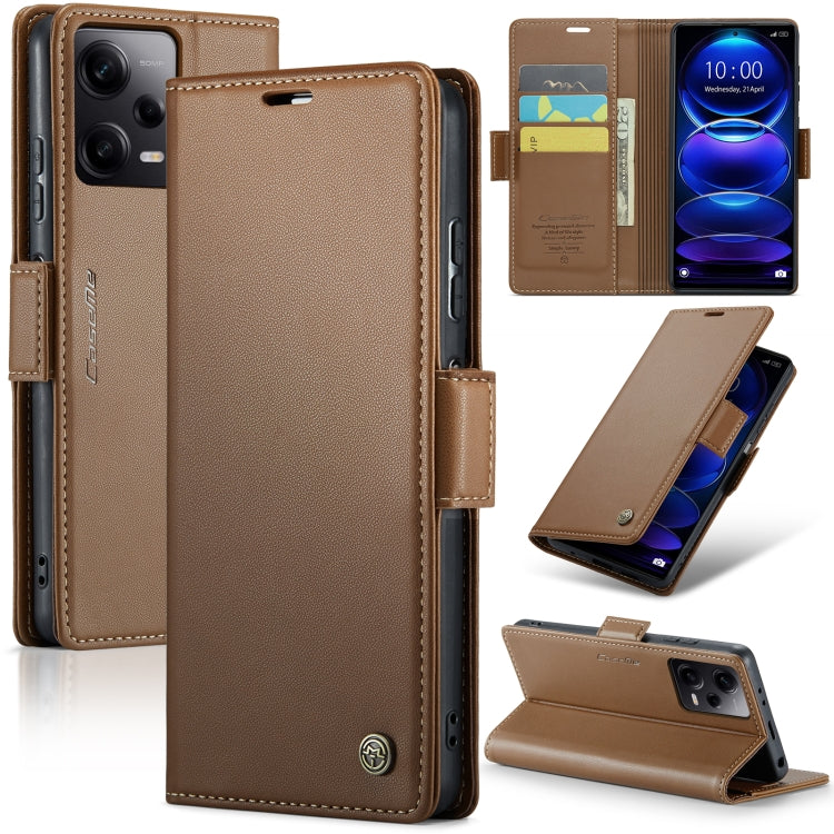 CaseMe 023 Butterfly Buckle Litchi Texture RFID Anti-theft Leather Phone Case For Xiaomi Poco X5 Pro 5G/Redmi Note 12 Pro 5G Global(Brown) - Xiaomi Cases by CaseMe | Online Shopping South Africa | PMC Jewellery