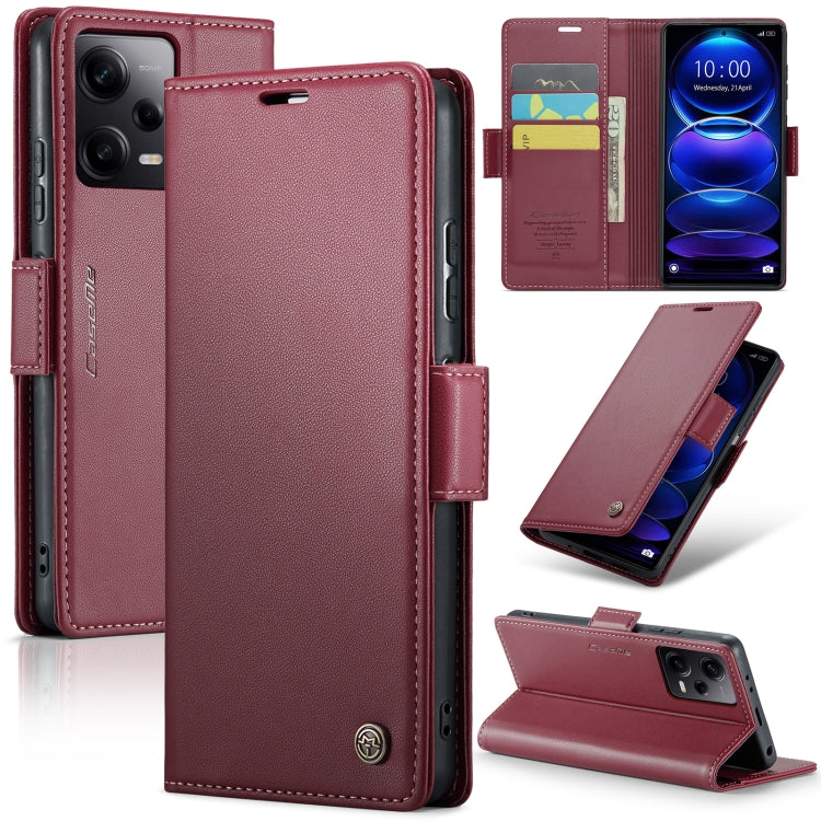 CaseMe 023 Butterfly Buckle Litchi Texture RFID Anti-theft Leather Phone Case For Xiaomi Poco X5 Pro 5G/Redmi Note 12 Pro 5G Global(Wine Red) - Xiaomi Cases by CaseMe | Online Shopping South Africa | PMC Jewellery