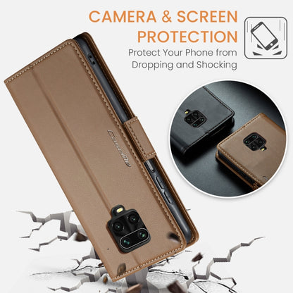 For Xiaomi Redmi Note 9S/Note 9 Pro/Note 9 Pro Max CaseMe 023 Butterfly Buckle Litchi Texture RFID Anti-theft Leather Phone Case(Brown) - Xiaomi Cases by CaseMe | Online Shopping South Africa | PMC Jewellery