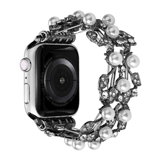 Four-leaf Bead Metal Watch Band For Apple Watch SE 44mm(Black) - Watch Bands by PMC Jewellery | Online Shopping South Africa | PMC Jewellery