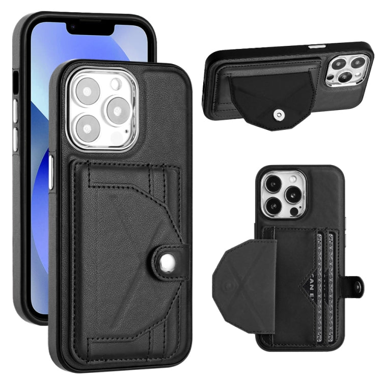 For iPhone 15 Pro Shockproof Leather Phone Case with Card Holder(Black) - iPhone 15 Pro Cases by PMC Jewellery | Online Shopping South Africa | PMC Jewellery