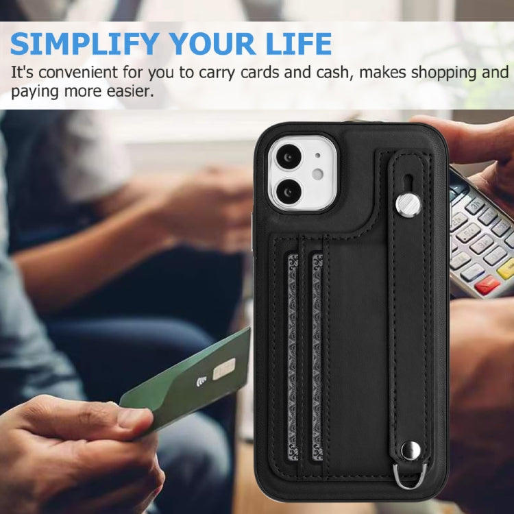 For iPhone 11 Shockproof Leather Phone Case with Wrist Strap(Black) - iPhone 11 Cases by PMC Jewellery | Online Shopping South Africa | PMC Jewellery