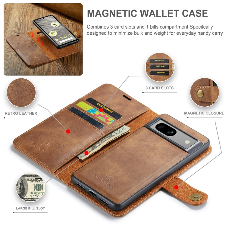 For Google Pixel 7A DG.MING Crazy Horse Texture Detachable Magnetic Leather Phone Case(Brown) - Google Cases by DG.MING | Online Shopping South Africa | PMC Jewellery