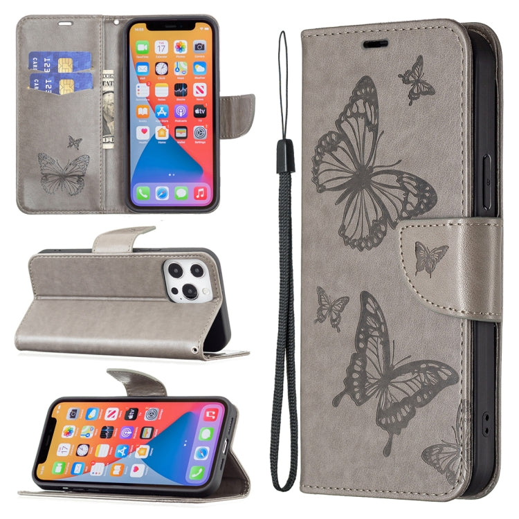 For Xiaomi Redmi 12 4G Two Butterflies Embossing Leather Phone Case(Grey) - Xiaomi Cases by PMC Jewellery | Online Shopping South Africa | PMC Jewellery