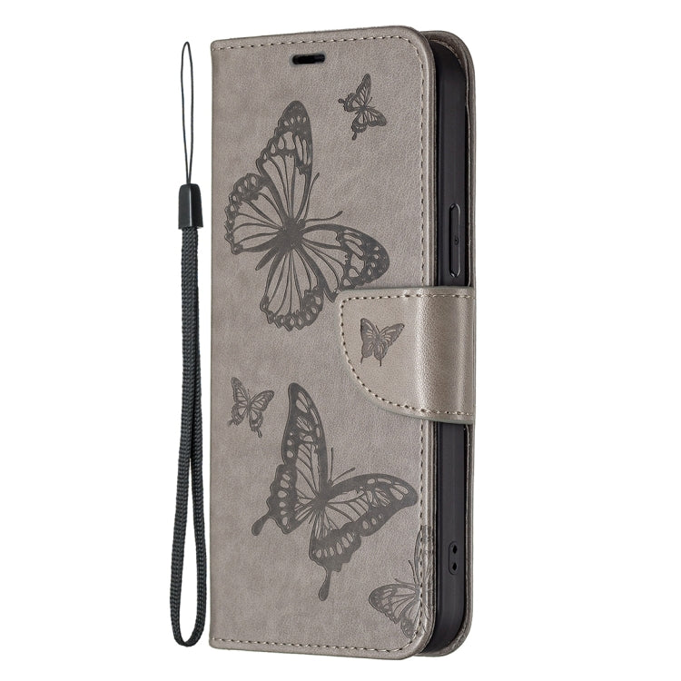 For Xiaomi Redmi 12 4G Two Butterflies Embossing Leather Phone Case(Grey) - Xiaomi Cases by PMC Jewellery | Online Shopping South Africa | PMC Jewellery