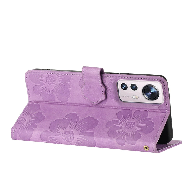 For Xiaomi 12 Pro Flower Embossing Pattern Leather Phone Case(Purple) - 12 Pro Cases by PMC Jewellery | Online Shopping South Africa | PMC Jewellery