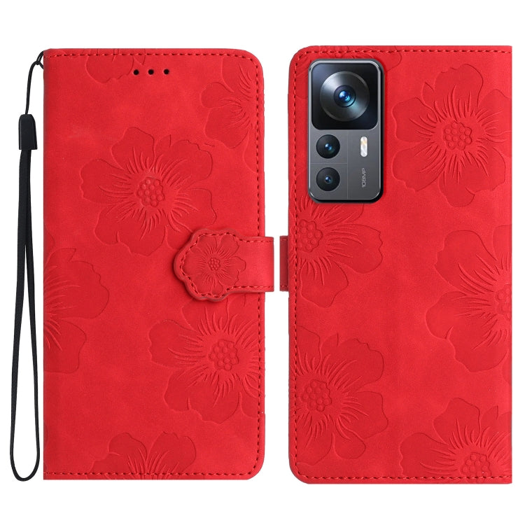 For Xiaomi 12T  / 12T Pro Flower Embossing Pattern Leather Phone Case(Red) - Xiaomi Cases by PMC Jewellery | Online Shopping South Africa | PMC Jewellery