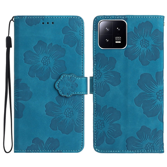 For Xiaomi 13 Flower Embossing Pattern Leather Phone Case(Blue) - 13 Cases by PMC Jewellery | Online Shopping South Africa | PMC Jewellery