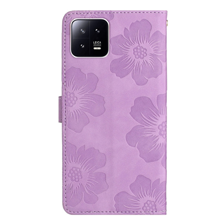 For Xiaomi 13 Flower Embossing Pattern Leather Phone Case(Purple) - 13 Cases by PMC Jewellery | Online Shopping South Africa | PMC Jewellery