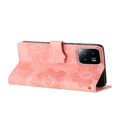 For Xiaomi 13 Flower Embossing Pattern Leather Phone Case(Pink) - 13 Cases by PMC Jewellery | Online Shopping South Africa | PMC Jewellery