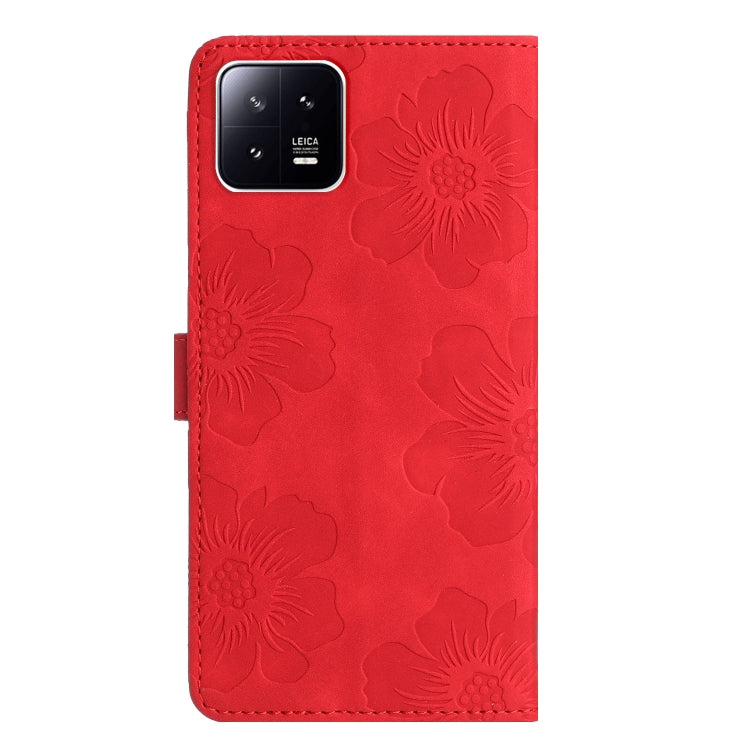 For Xiaomi 13 Flower Embossing Pattern Leather Phone Case(Red) - 13 Cases by PMC Jewellery | Online Shopping South Africa | PMC Jewellery