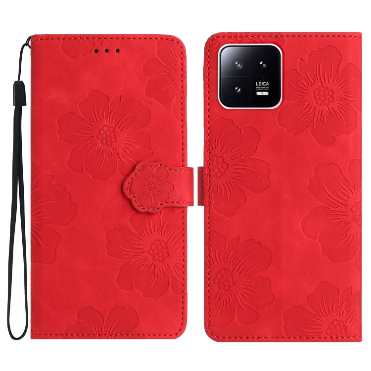 For Xiaomi 13 Pro Flower Embossing Pattern Leather Phone Case(Red) - 13 Pro Cases by PMC Jewellery | Online Shopping South Africa | PMC Jewellery