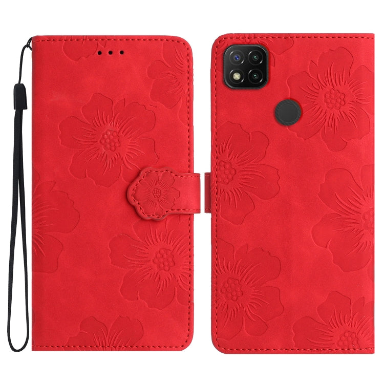 For Xiaomi Redmi 9C Flower Embossing Pattern Leather Phone Case(Red) - Xiaomi Cases by PMC Jewellery | Online Shopping South Africa | PMC Jewellery